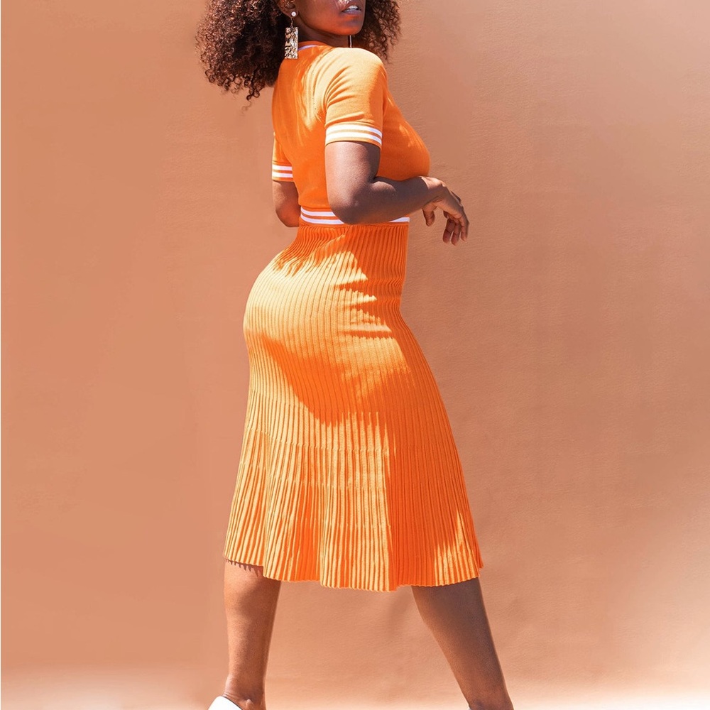 New York & Company Vibrant Orange Midi Skirt